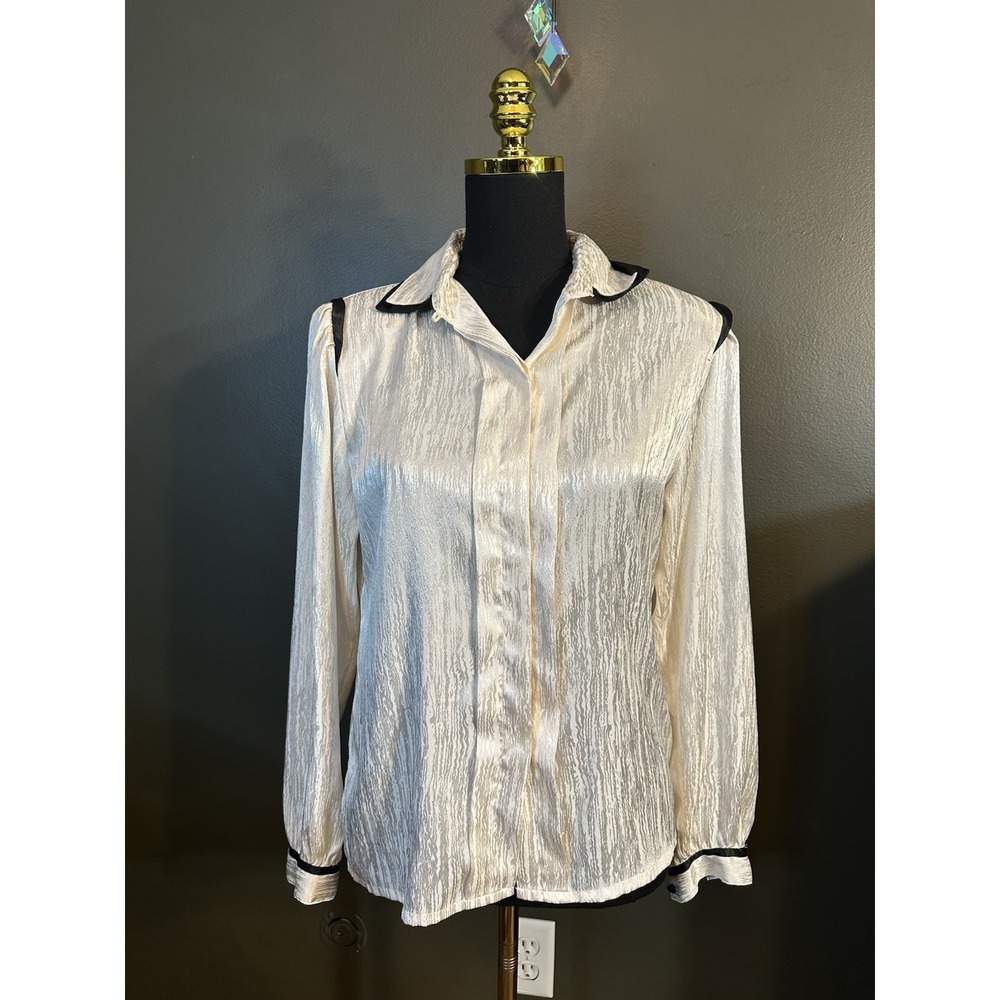 Nicola Cream Black Vintage Long Sleeve Button Up Blouse Womens 8